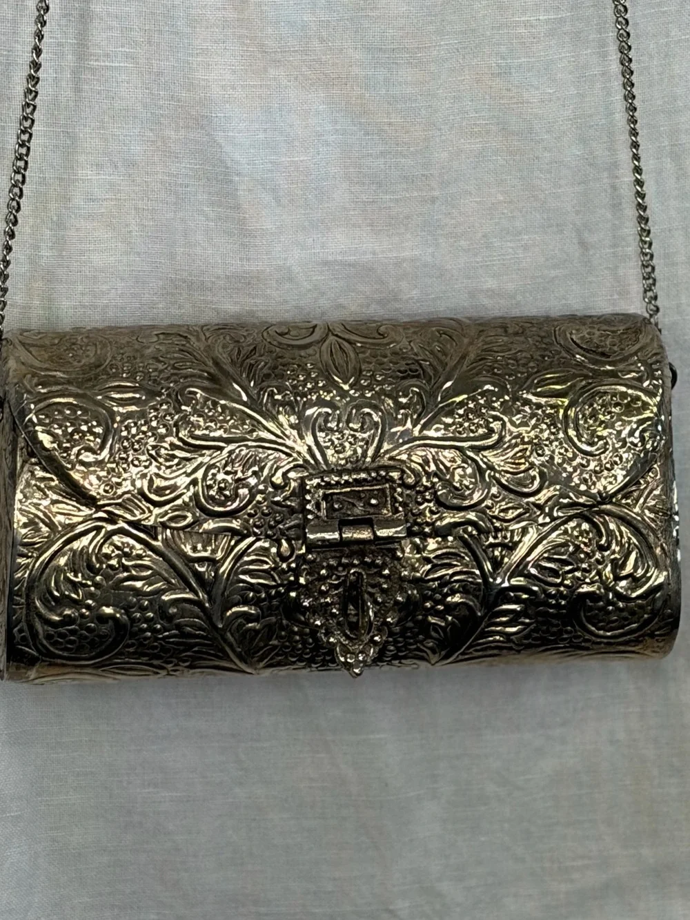 Vintage Ornate Silver Metal Clutch Purse